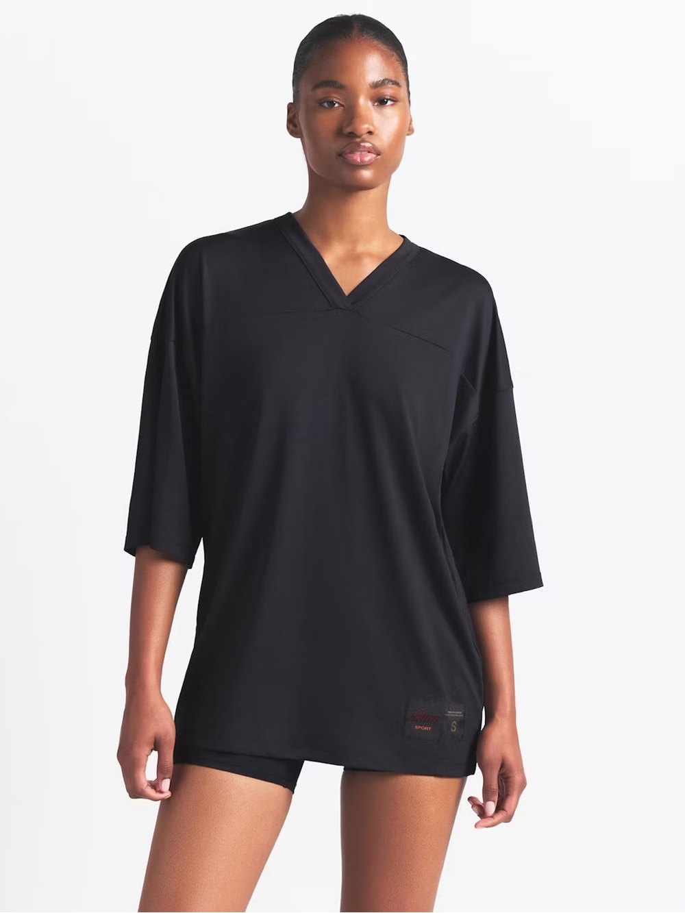 NWT Nike Skims Airy V-neck oversize short sleeve tee size xxs obsidian